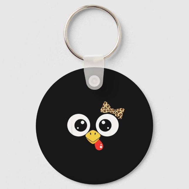 Googly-eyed Turkey With Leopard Bow, Funny Cartoon Keychain (Front)