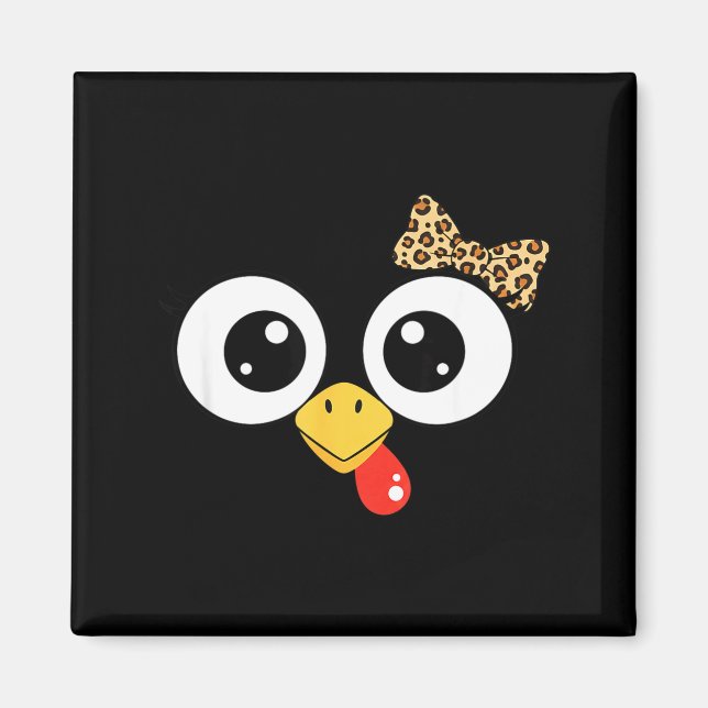 Googly-eyed Turkey With Leopard Bow, Funny Cartoon Magnet (Front)
