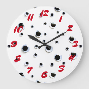 Googly Eyes Black and White Red Trendy Fun Large Clock