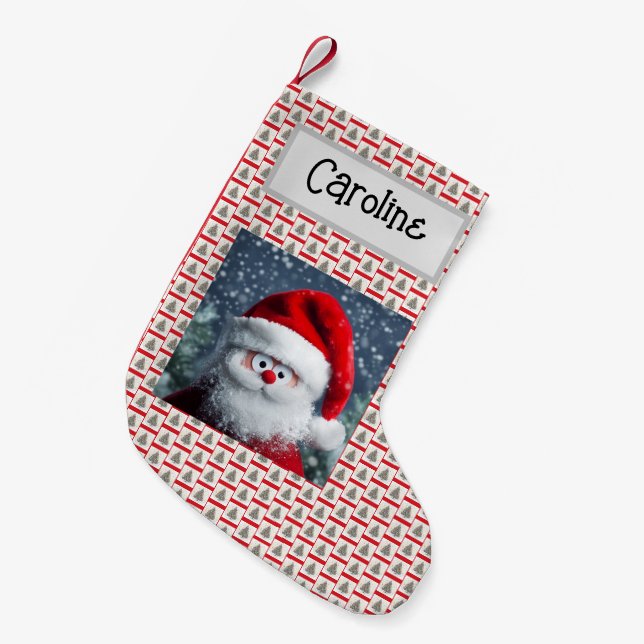 Googly Eyes Funny Santa, Customized With Name,  Small Christmas Stocking (Front (Hanging))