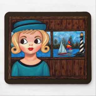 Googly Girl Sailor Head Vase Lighthouse Sailboat Mouse Pad