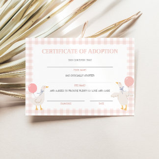 Goose Adoption Certificate Birthday Decor Card
