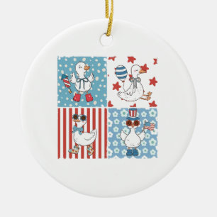 Goose American Usa Flag Memorial Day 4th Of July Ceramic Ornament