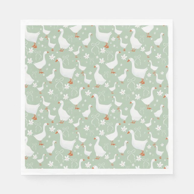 Goose and bow green napkin (Front)