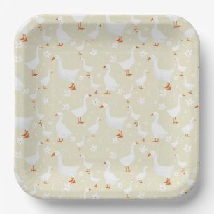 Goose and bows yellow paper plate