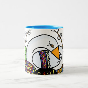 Goose and Pysanky Ukrainian Easter Egg Folk Art, Two-Tone Coffee Mug