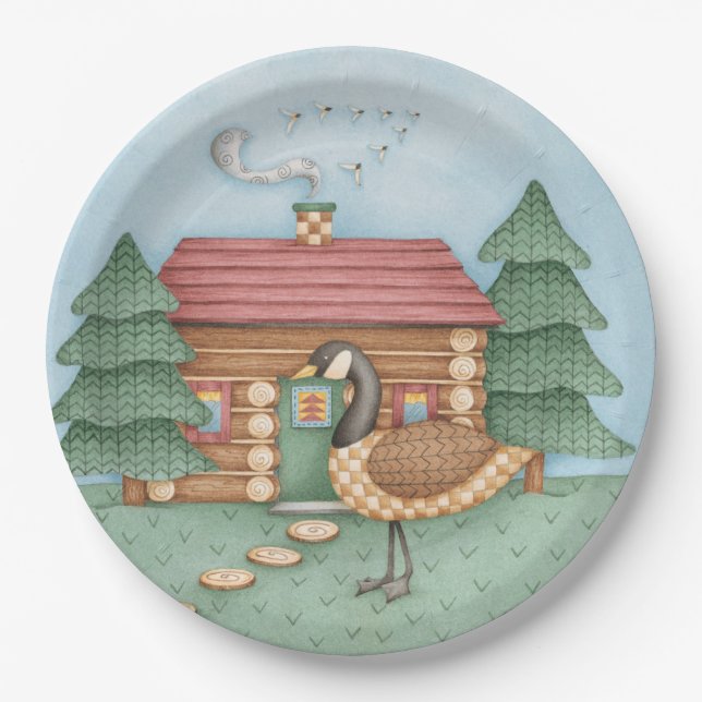Goose at Cabin Paper Plate (Front)