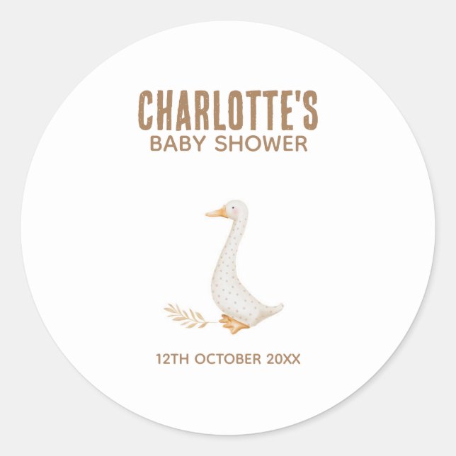 Goose Baby Shower Classic Round Sticker (Front)