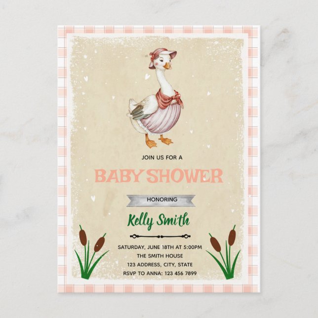 Goose baby shower invitation postcard (Front)
