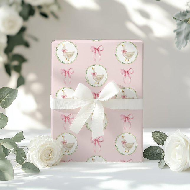 Goose Blush pink Bow Pastel Girl Birthday  Wrapping Paper (Creator Uploaded)