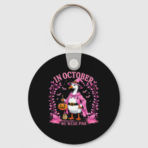 Goose Breast Cancer Halloween Ribbon In October We Keychain