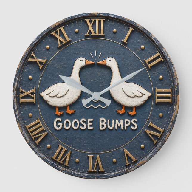 Goose Bumps Funny Goose Pun Farmhouse  Large Clock (Front)