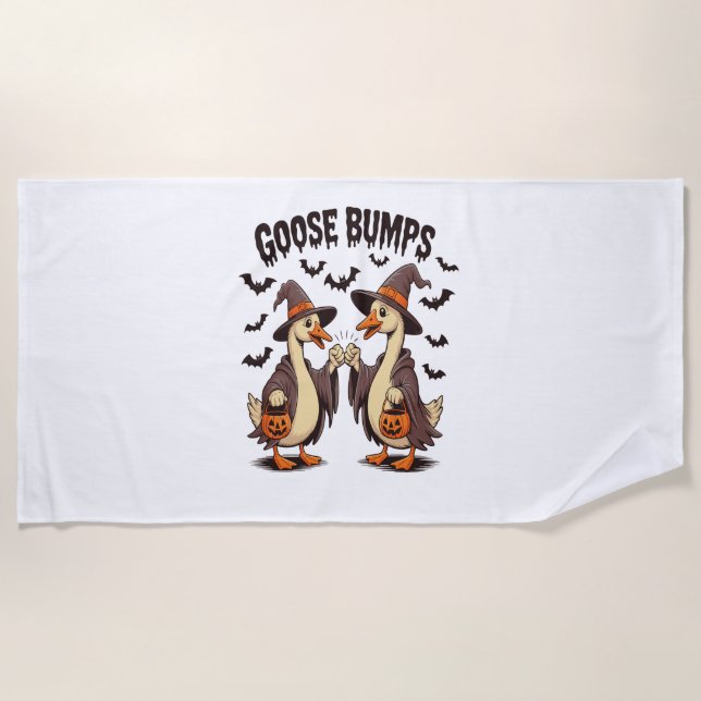 Goose Bumps Halloween Witch Fall Beach Towel (Front)
