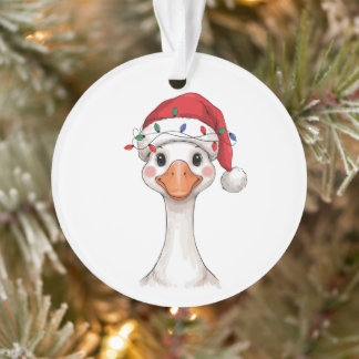 Goose Christmas Santa Hat Xmas Lights Farm Bird Ornament