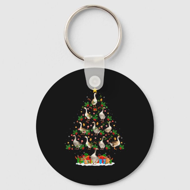 Goose Christmas Tree Lights Decor Funny Santa Hat  Keychain (Front)