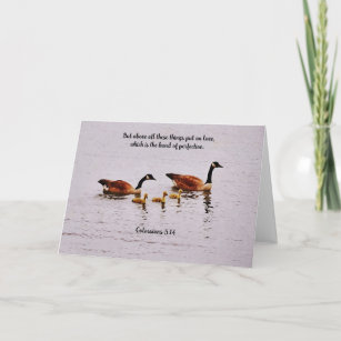 Goose Couple and Baby Goslings Love Bible Verse Card