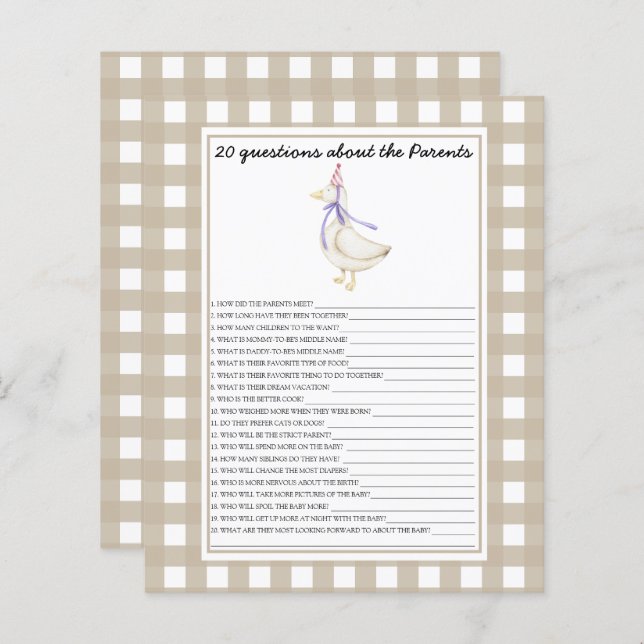 Goose - games - 20 questions about the parents (Front/Back)