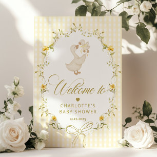 Goose Gender neutral Gingham Baby Shower Welcome Poster