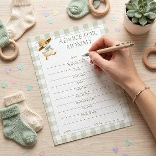 Goose Gingham Advice for Mom Baby Shower Game Card