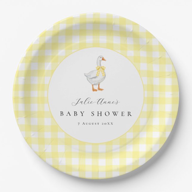 Goose Gingham Baby Shower Paper Plates (Front)
