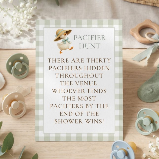 Goose Gingham Pacifier Hunt Baby Shower Game Card (Creator Uploaded)