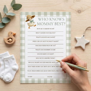 Goose Gingham Who Knows Mom Baby Shower Game Card