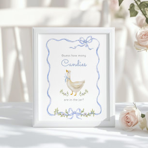Goose How many Candies Blue Bow Baby shower game Poster