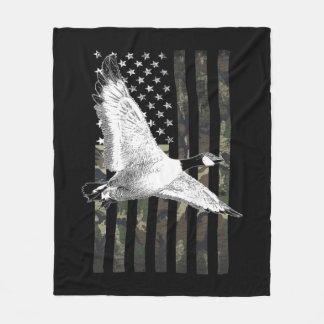 Goose Hunting Camo Flag Fleece Blanket