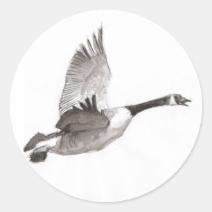 Goose in flight drawing classic round sticker