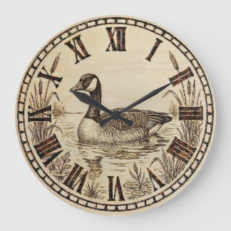 Goose Lake Wall Clock – Wood-Burned Nature Decor