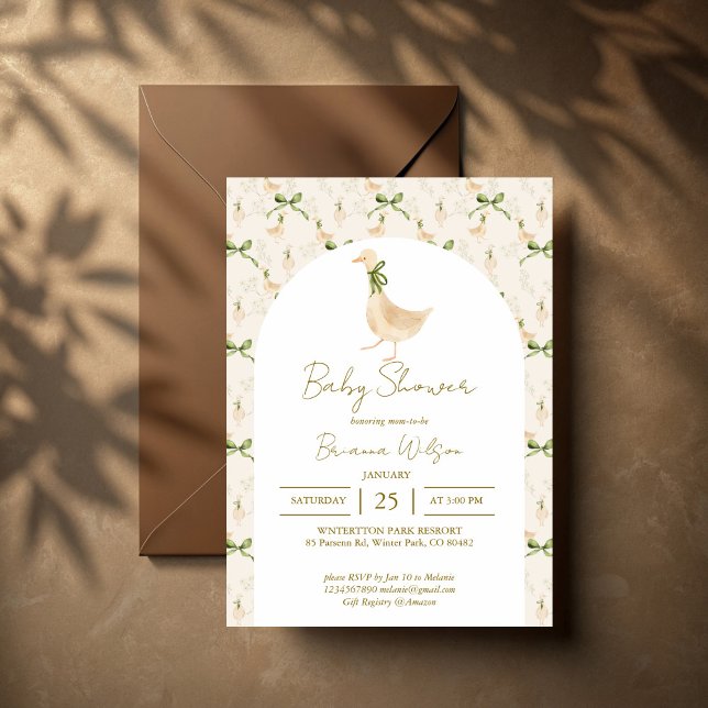Goose nursery rhymes baby shower invitation (Goose nursery rhymes boho ribbon bow gender neutral baby shower invitation cards template)
