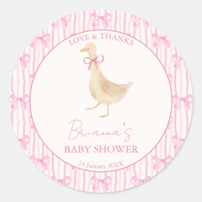 Goose nursery rhymes baby shower pink personalized classic round sticker (Front)