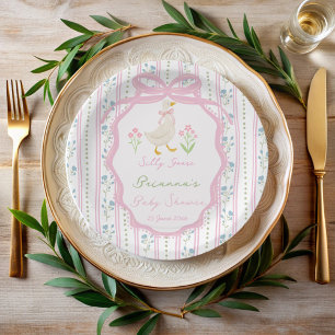 Goose nursery rhymes pink girls baby shower custom paper plate