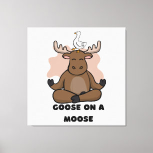 Goose on a Moose Animal Funny Canvas Print