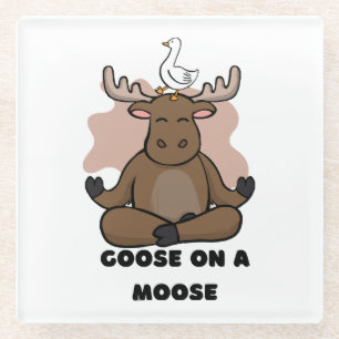 Goose on a Moose Animal Funny Glass Coaster