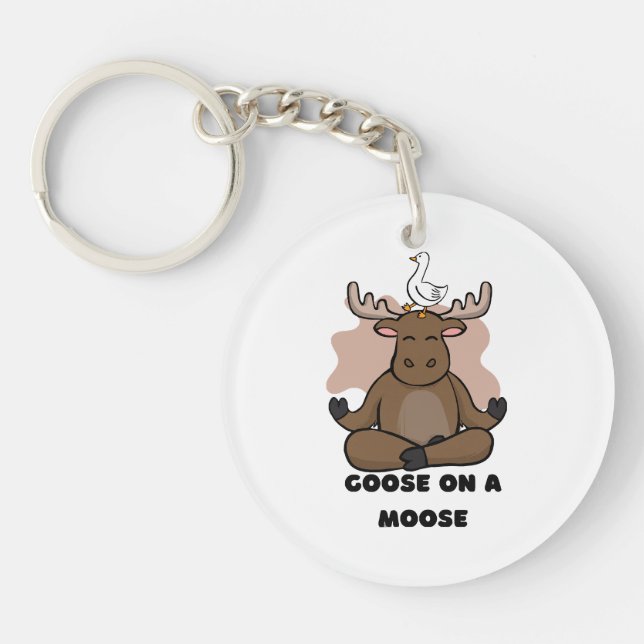 Goose on a Moose Animal Funny Keychain (Front)