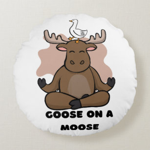 Goose on a Moose Animal Funny Round Pillow