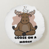 Goose on a Moose Animal Funny Round Pillow (Back)