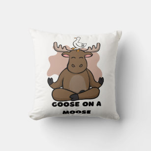 Goose on a Moose Animal Funny Throw Pillow