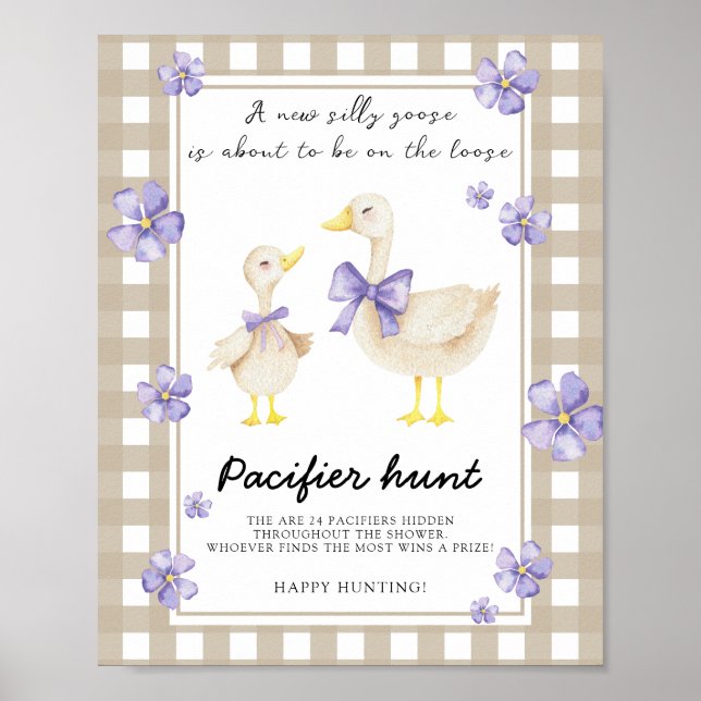Goose - pacifier hunt baby shower game poster (Front)