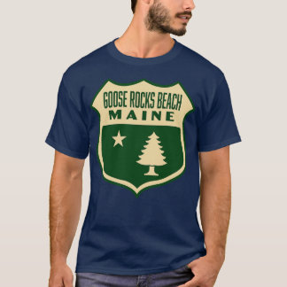 Goose Rocks Beach Maine Retro Pine Tree Shield Tan T-Shirt