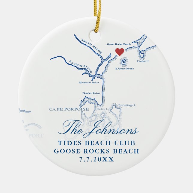Goose Rocks Beach ME Map Wedding Photo Christmas Ceramic Ornament (Front)