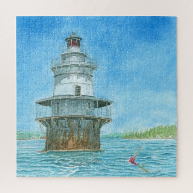 Goose Rocks Lighthosue Watercolor Jigsaw Puzzle (Vertical)