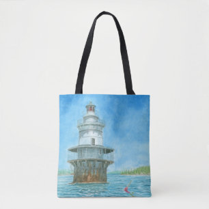 Goose Rocks Lighthosue Watercolor Tote Bag