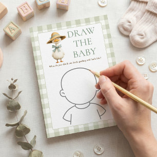 Goose Sage Gingham Draw Baby Shower Game Card