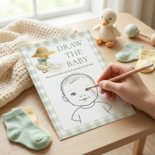 Goose Sage Gingham Draw The Baby Shower Game Card
