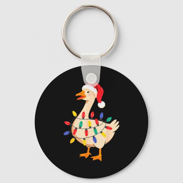 Goose Santa Hat Funny Christmas Lights Xmas Tree M Keychain (Front)