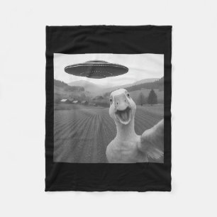 Goose Selfie With Alien Ufo Funny For Men Women Ki Fleece Blanket