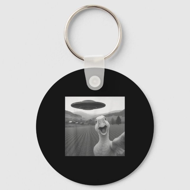 Goose Selfie With Alien Ufo Funny For Men Women Ki Keychain (Front)