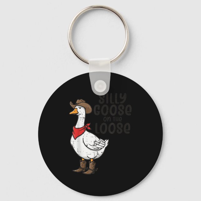 Goose Silly On The Loose Cowboy Funny Animal Men W Keychain (Front)